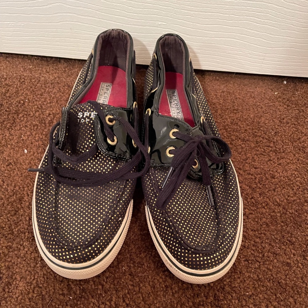 Black and Gold Polka Dot Sperry Shoes